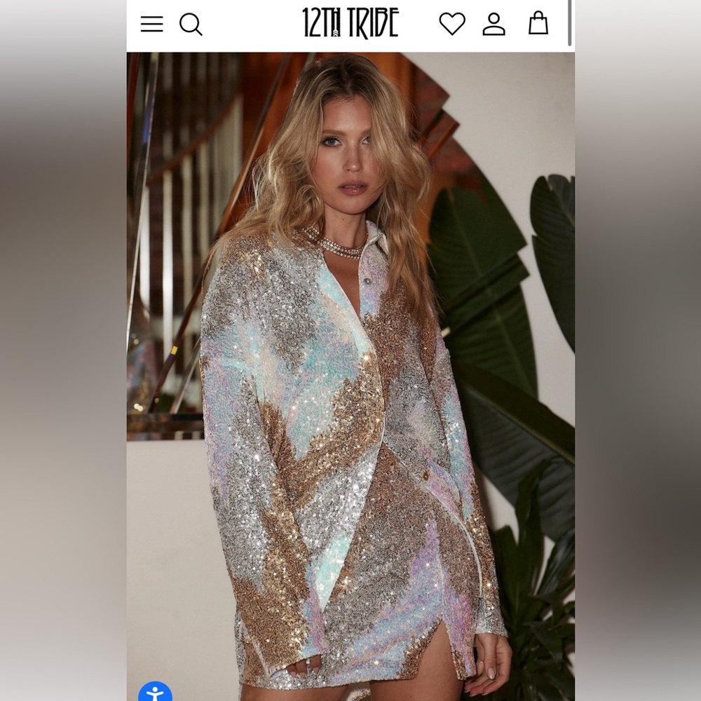 12th Tribe Genevieve Ivory Multi Sequin Button Up